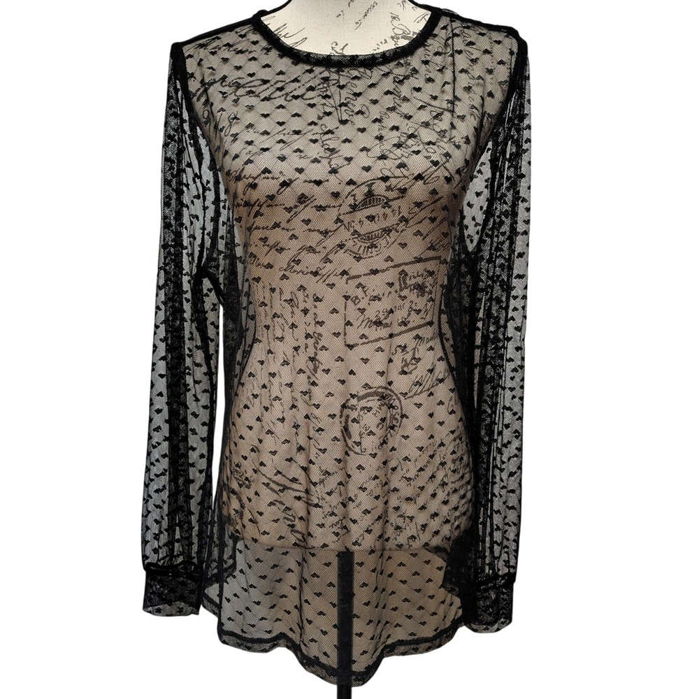 Lane Bryant Womens Sheer Mesh Black Heart Long Sleeve Top XL Whimsygoth Party